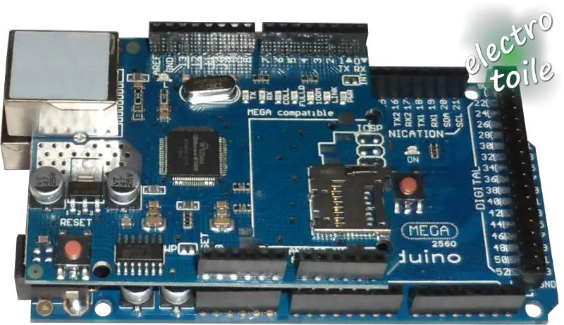 Branchement entre le Shield Arduino Ethernet et la carte Arduino Mega