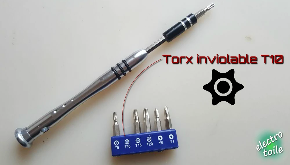 tournevis et embout Torx T10 sécurisé pour démonte l'enceinte soundlink color II de bose