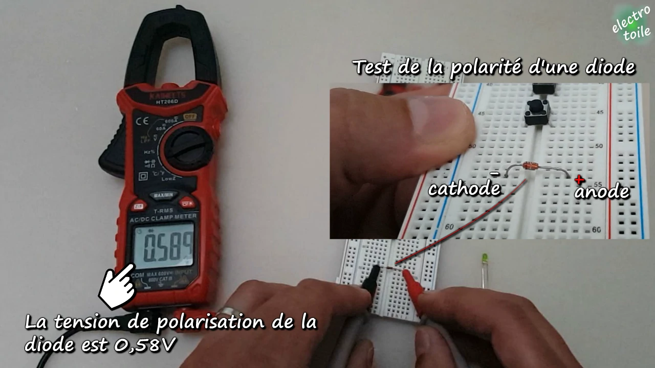 contrôler la polarité d'une diode avec une pince ampèremétrique