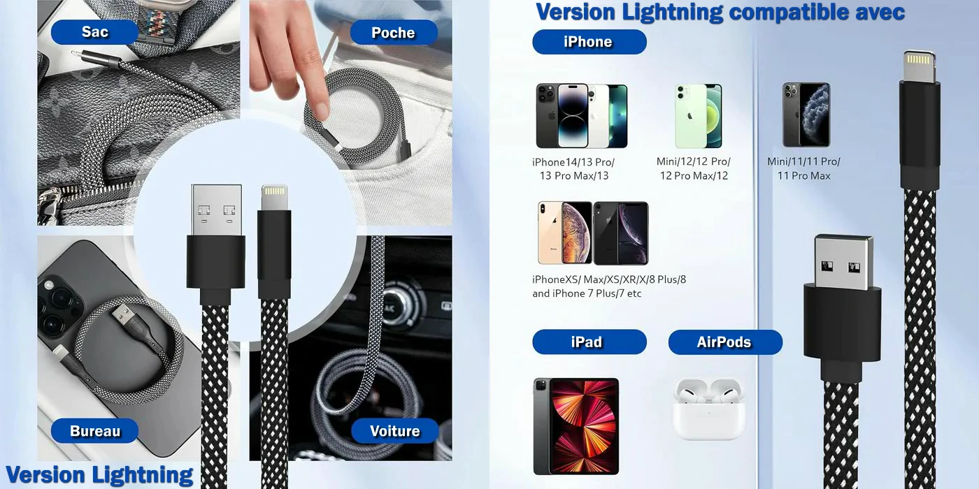 câble USB magnétique magtame O-MagCable version Lighning compatible Iphone, iPad, AirPods