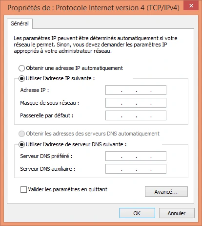 réglage de l'adresse IPv4 de l'ordinateur sous windows